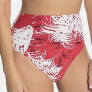 La Blanca Go Bold Hi Waisted Bottom Flame White Red Bikini Bottom Sz 10